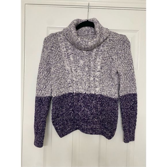 VINCE Stripe Turtleneck Chunky Knit Purple Wool Sweater, Sz Medium, MP $140 - Picture 2 of 9